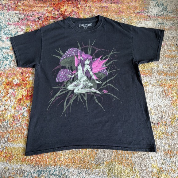 Fairies Tops - Fairies By Trick Short Sleeve Graphic T-shirt Large Girl Pink Fairy Mushrooms